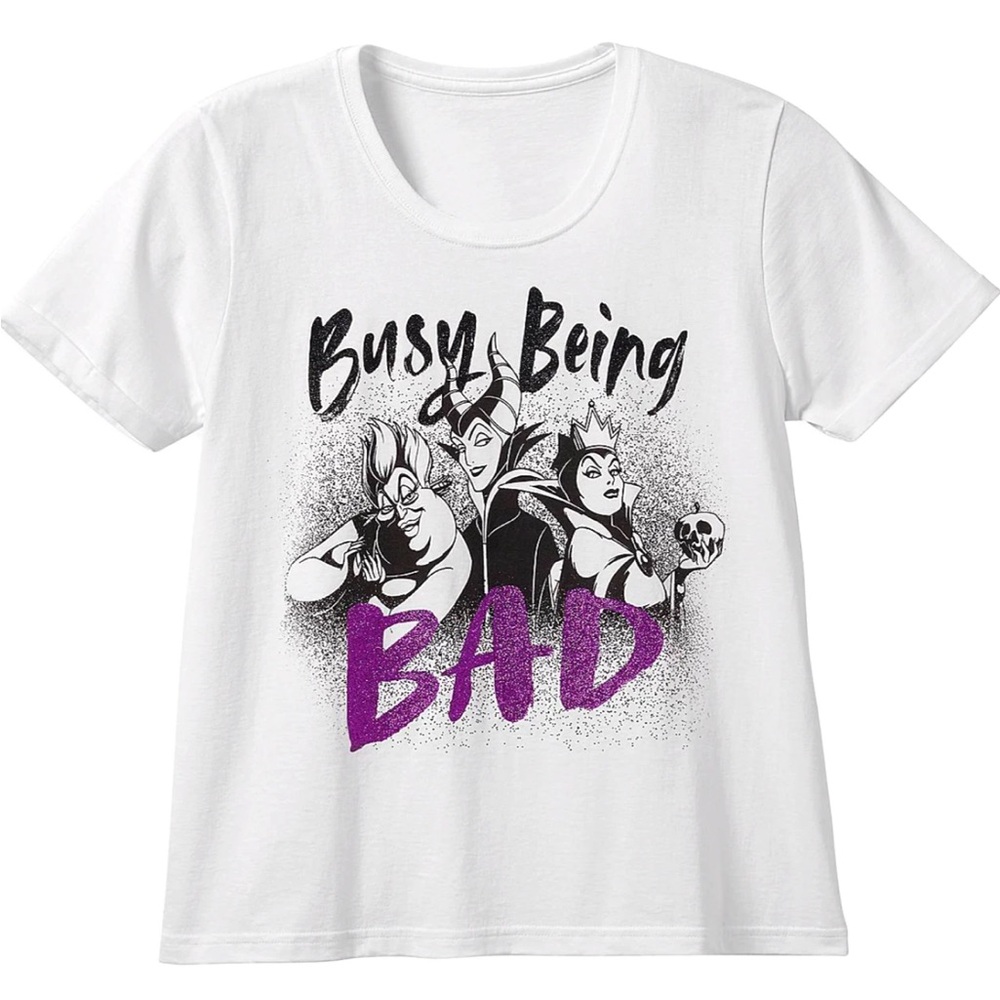 Disney Villains Graphic‎ Tee Busy Being Bad Shirt Size XL Glitter White